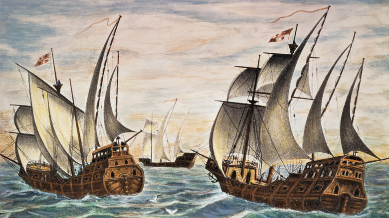 illustration of Christopher Columbus' fleet of three ships