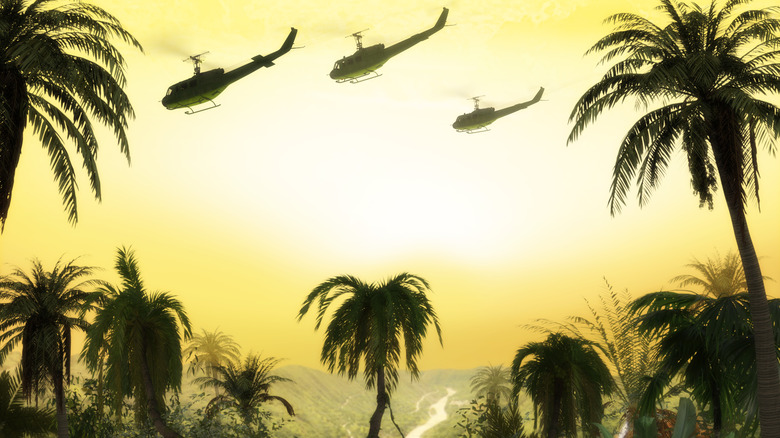 helicopters over vietnamese landscape