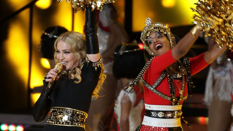 madonna and m.i.a. perform at the 2012 super bowl halftime show