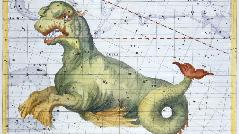 1729 illustration of Cetus constellation sea monster