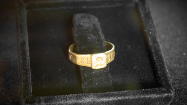 Ring of Senicianus (also called Ring of Silvianus) on black velvet display.