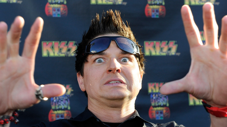 Zak Bagans grimacing at KISS event