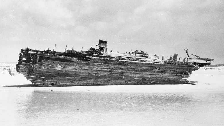 Wreckage of Carroll A. Deering on shore in 1945.