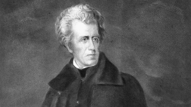 Andrew Jackson looks to his left jacket