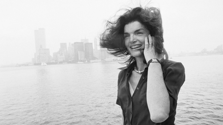 Jackie Kennedy in front of the NYC skyline