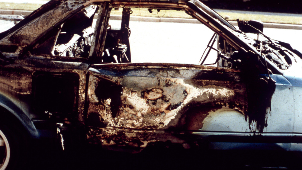 Hofmann's destroyed car from Netflix's Murder Among the Mormons