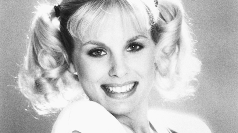 Dorothy Stratten posing in pigtails