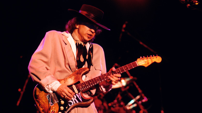 Stevie Ray Vaughn playing guitar