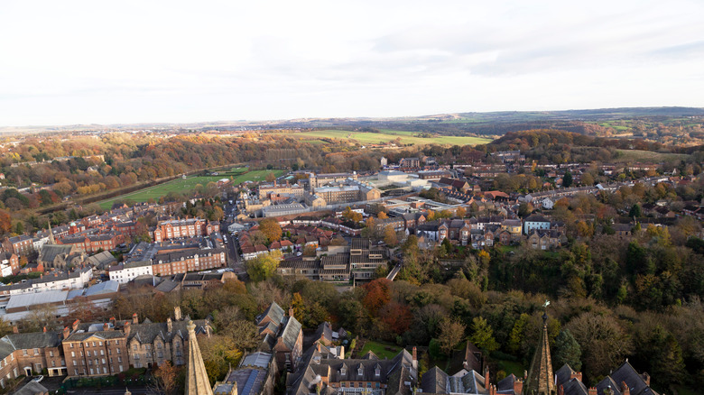 Durham Prison and the surrounding area from above