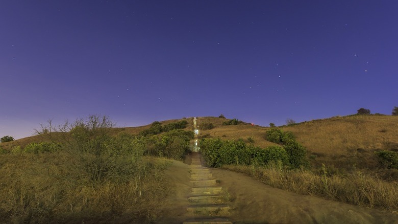 hill with stairs at dusk