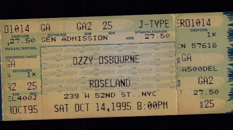 Ozzy Osbourne concert ticket from 1995