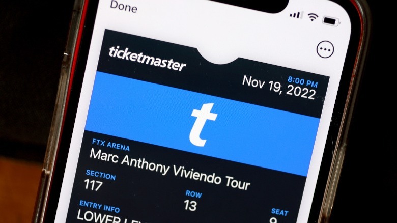 Ticketmaster app on a cell phone