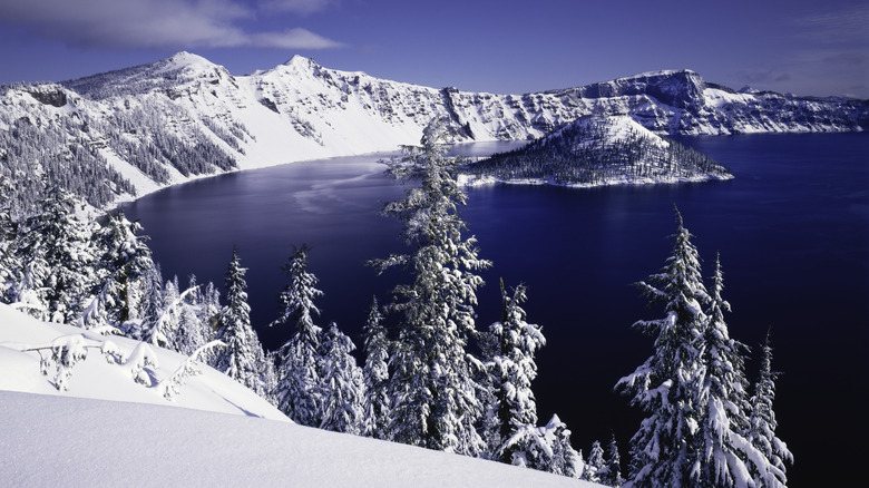 Crater lake overlook snow