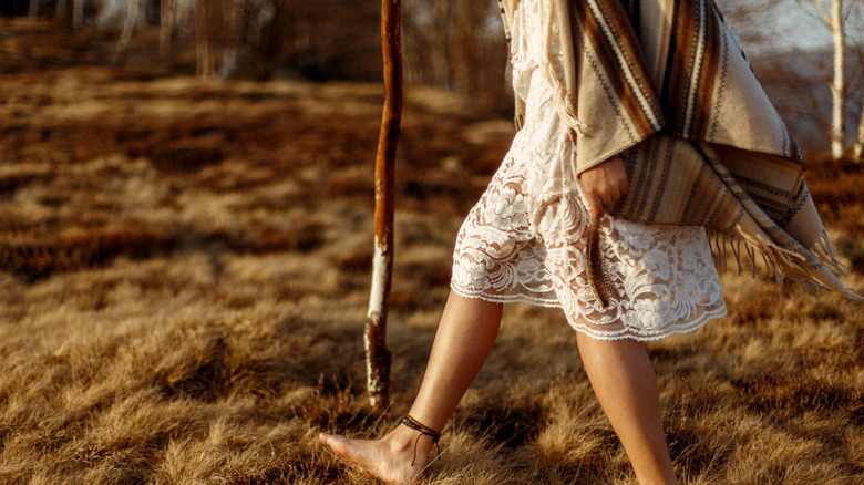 Native American woman walking