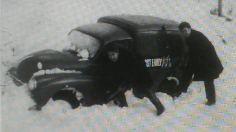 post man gets stuck in the snow during "The Big Freeze" of 1963 in England