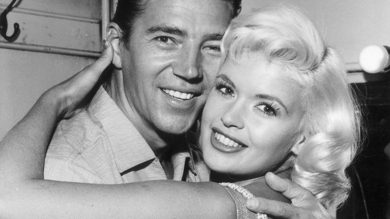 Jayne Mansfield and Mickey Hargitay hugging smiling