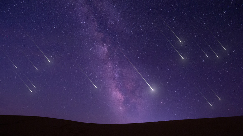 Meteor shower purple sky