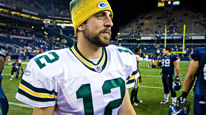 Aaron Rodgers on football field