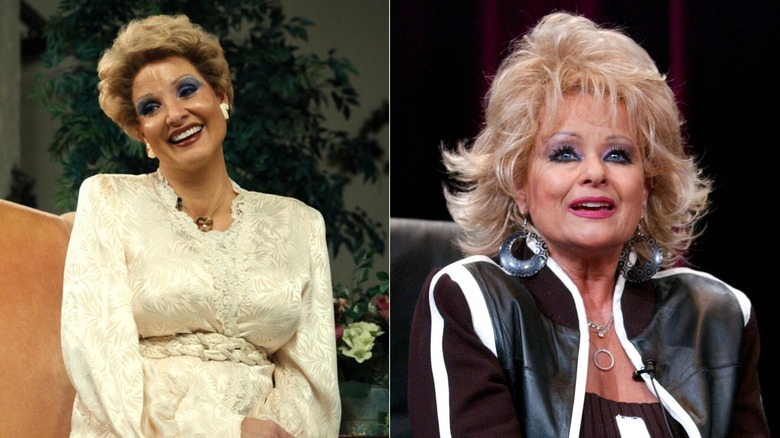 Jessica Chastain as Tammy Faye Bakker in The Eyes of Tammy Faye (2021) side by side with the real Tammy Faye Messner