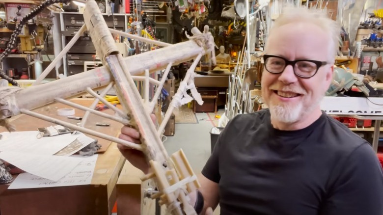 adam savage with the paper crossbow