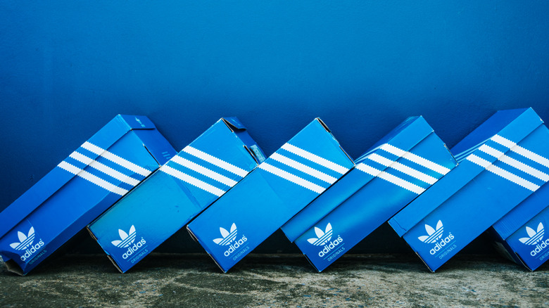 Adidas shoe boxes lined up