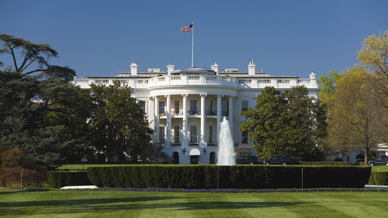 white house american flag lawn