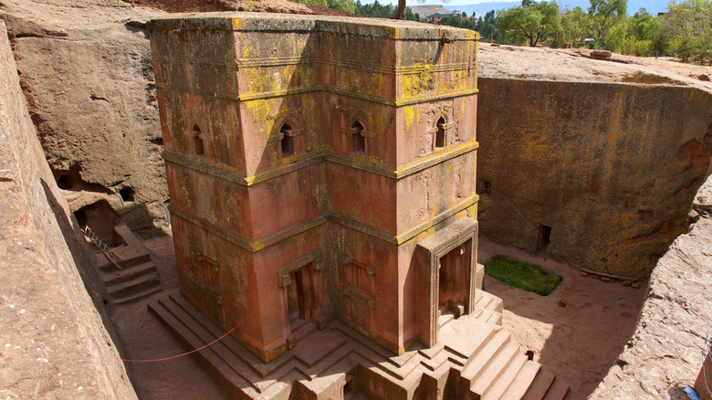 A church, carefully hewn from solid rock.