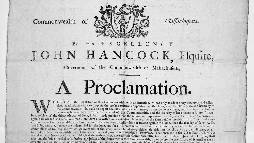 John Hancock's proclamation against the Shay Rebellion