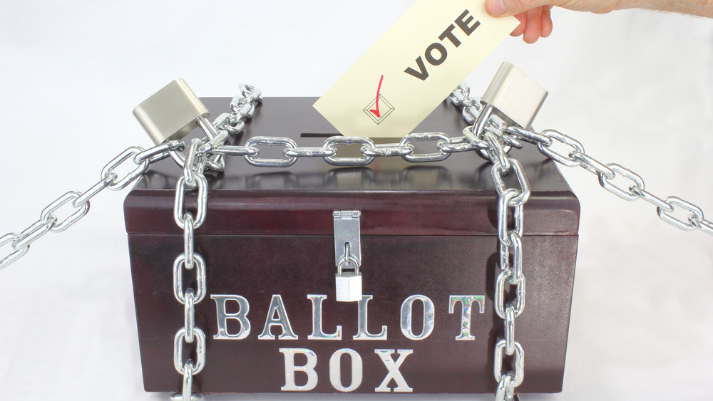 A chained up ballot box