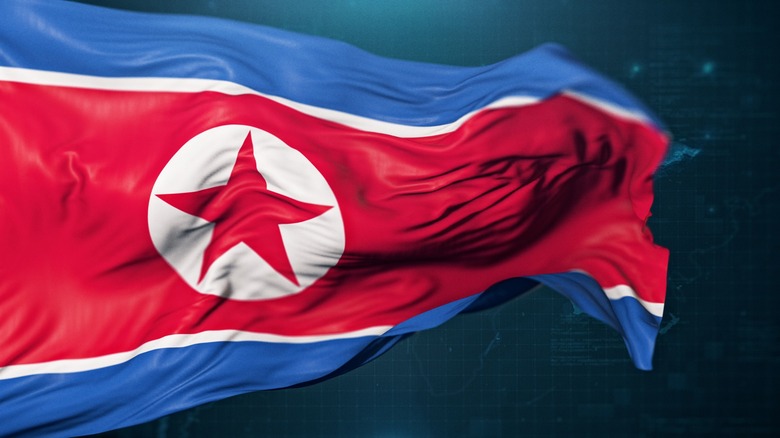 North Korean flag fluttering