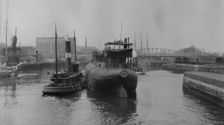 Whaleback ship in Boston Harbor 