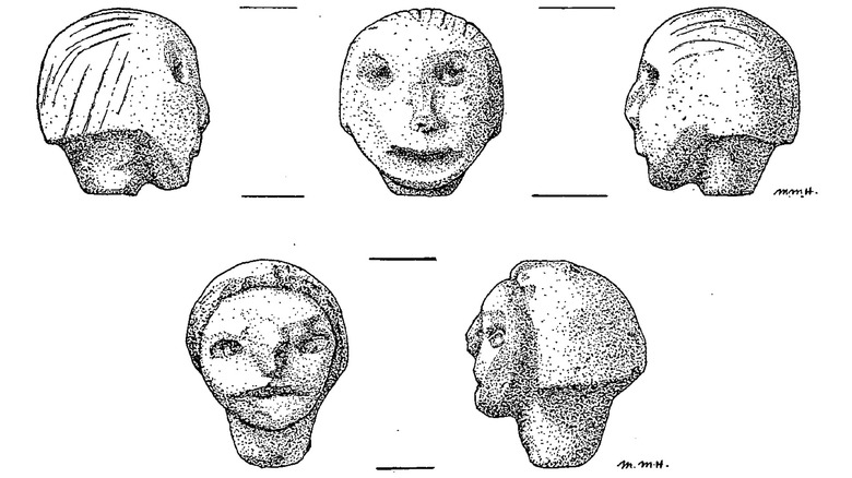 Drawings of the Hexham Heads from a peer reviewed paper