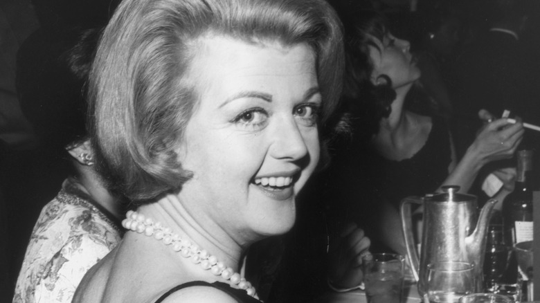 Angela Lansbury short hair pearls