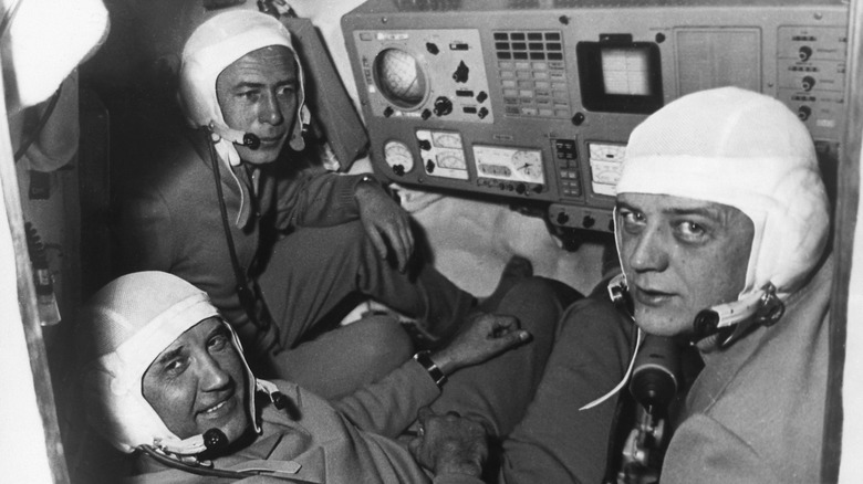 The Soyuz 11 cosmonauts in their spacecraft