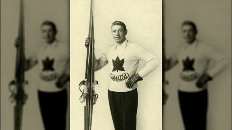 Bob Lynburne with skis in 1932