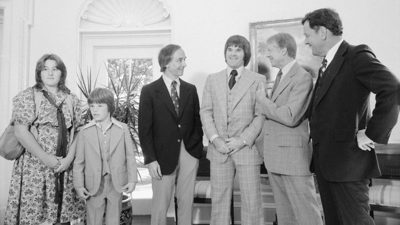 Pete Rose speaking with Jimmy Carter