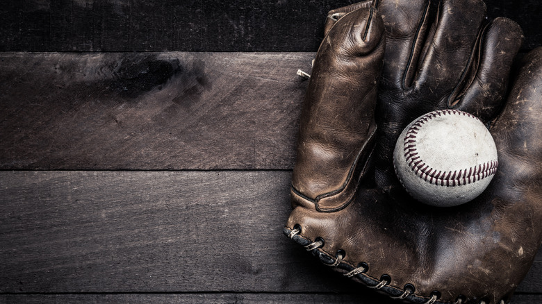 ball in vintage baseball glove