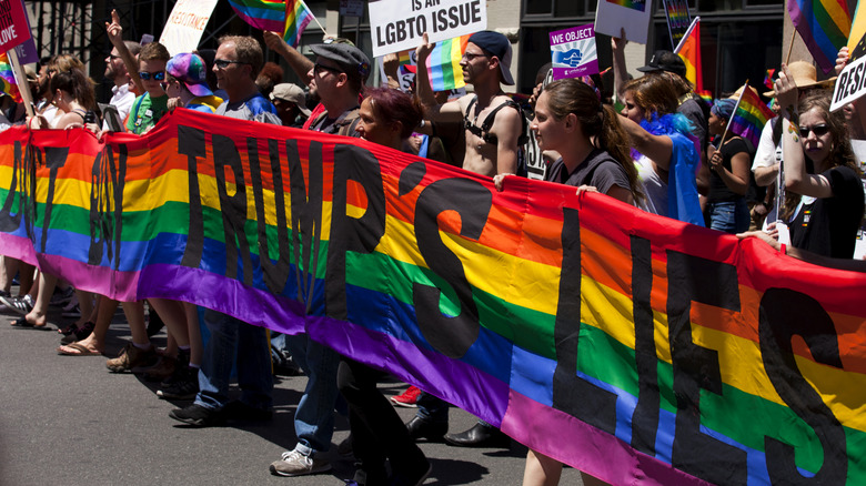 Anti-Trump LGBTQ protesters marching