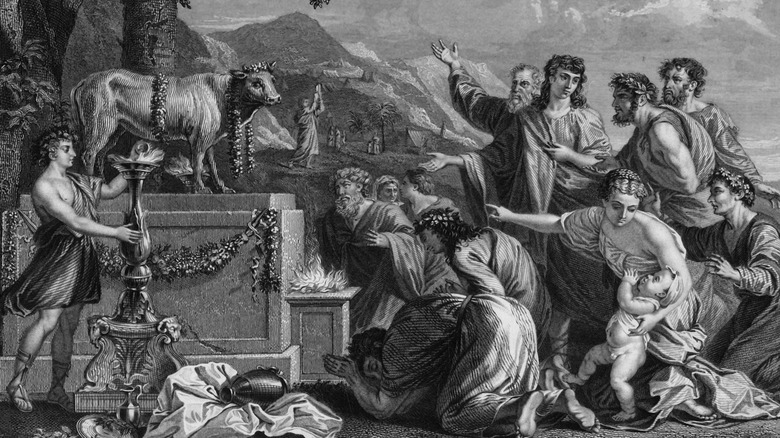 Israel worships before the golden calf