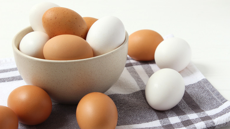 Eggs on a plaid napkin 