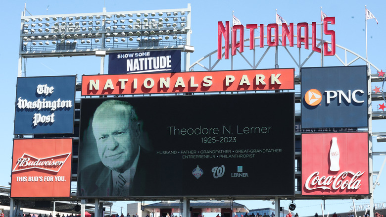 Memorial to Ted Lerner on a screen at the Nationals ballpark