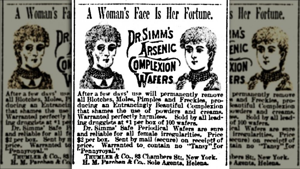 1800s newspaper advertising for arsenic complexion wafers