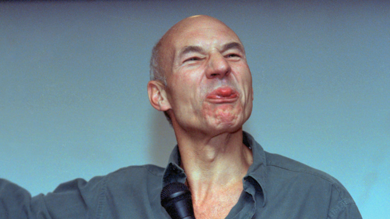 Patrick Stewart sticking tongue out