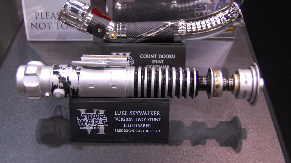 Display of Luke Skywalker "Version Two" Stunt Lightsaber