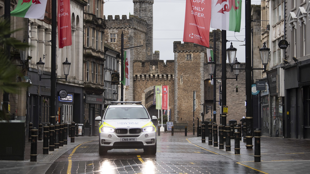 A car on an empty street in Cardiff