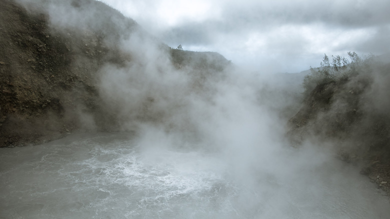 Boiling Lake, Dominica, covered in steam