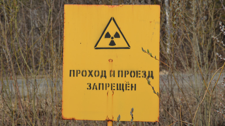 Mayak nuclear plant warning sign