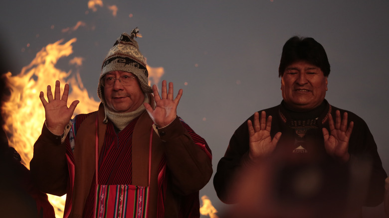 Evo Morales celebrating Winter Solstice