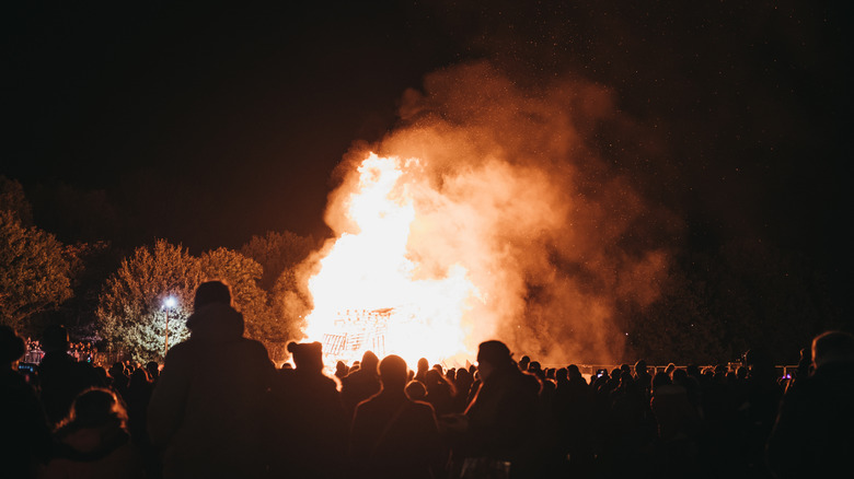 Crowd at Guy Fawkes night bonfire