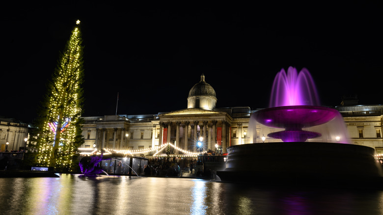 Christmas tree lit in Trafalgar Square